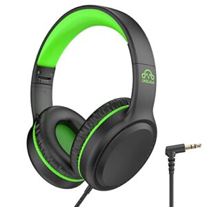 ukelala green wired headphones for boys portable on ear youth headphones for school airplane travel lightweight portable compatible with pad computer laptop for adults student children girls kids
