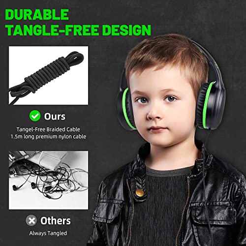 UKELALA Green Wired Headphones for Boys Portable On Ear Youth Headphones for School Airplane Travel Lightweight Portable Compatible with Pad Computer Laptop for Adults Student Children Girls Kids