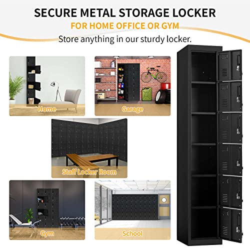 Pataku Metal Lockers for Employees-71 Storage Locker Cabinet Steel Employee Lockers with 6 Doors Lockers for Kids Bedroom, School, Home, Office, Gym, Garage, 6-Tier Locker, Black