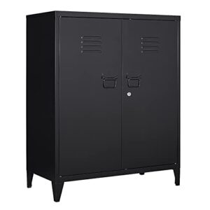 miiiko metal locker with 2 doors, metal storage sideboard accent cabinets for kitchen, pantry, home office and garage