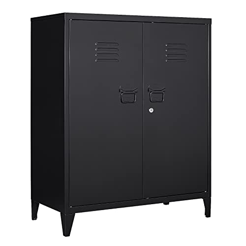 MIIIKO Metal Locker with 2 Doors, Metal Storage Sideboard Accent Cabinets for Kitchen, Pantry, Home Office and Garage