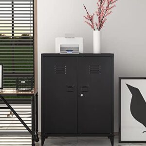 MIIIKO Metal Locker with 2 Doors, Metal Storage Sideboard Accent Cabinets for Kitchen, Pantry, Home Office and Garage