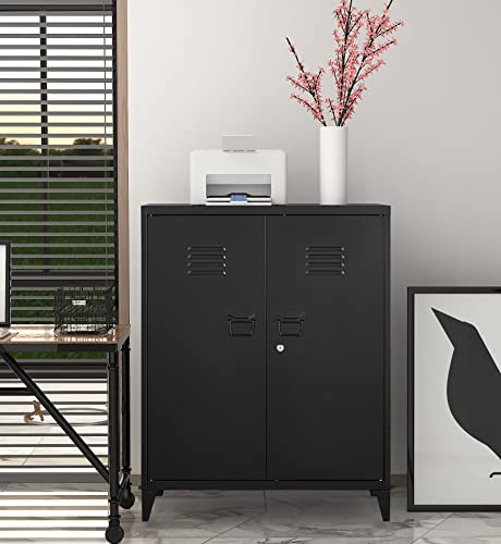 MIIIKO Metal Locker with 2 Doors, Metal Storage Sideboard Accent Cabinets for Kitchen, Pantry, Home Office and Garage