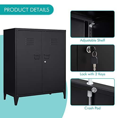 MIIIKO Metal Locker with 2 Doors, Metal Storage Sideboard Accent Cabinets for Kitchen, Pantry, Home Office and Garage
