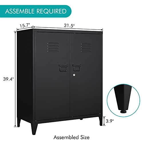 MIIIKO Metal Locker with 2 Doors, Metal Storage Sideboard Accent Cabinets for Kitchen, Pantry, Home Office and Garage