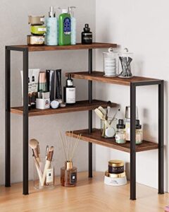 szjhxin corner shelf, bookshelf, plant stand, 4-tier, walnut color, strong metal frame, shelf organizer for living room, kitchen, home office, vanity table, balcony, bathroom, small space