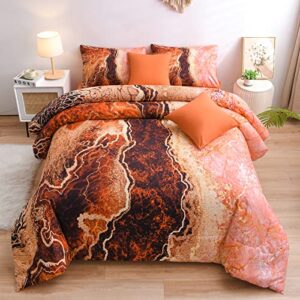 a nice night marble like burning mountain printed bedding set,retro style watercolor artwork design,ultra soft comforter set,7pcs bed in a bag,queen,orange
