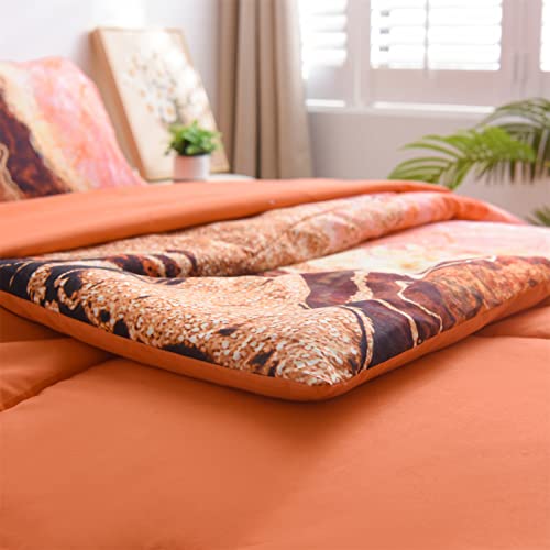 A Nice Night Marble Like Burning Mountain Printed Bedding Set,Retro Style Watercolor Artwork Design,Ultra Soft Comforter Set,7pcs Bed in a Bag,Queen,Orange