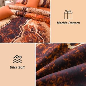 A Nice Night Marble Like Burning Mountain Printed Bedding Set,Retro Style Watercolor Artwork Design,Ultra Soft Comforter Set,7pcs Bed in a Bag,Queen,Orange