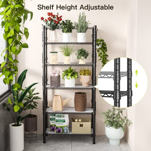 FUTASSI 5 Tiers Standing Shelf Units, Free-Standing Metal Narrow Bookshelf and Bookcase, Metal Storage Shelves for Garage, Kitchen, Bathroom, Balcony and Living Room, 21.2”W x 9.4”D x 59.2”H, Black