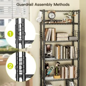 FUTASSI 5 Tiers Standing Shelf Units, Free-Standing Metal Narrow Bookshelf and Bookcase, Metal Storage Shelves for Garage, Kitchen, Bathroom, Balcony and Living Room, 21.2”W x 9.4”D x 59.2”H, Black