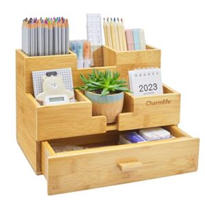 charmlife bamboo desk organizer makeup storage drawer 3-layer tabletop drawers 100% natural bamboo desktop drawer organizer drawer desk organizer office organization no assembly required