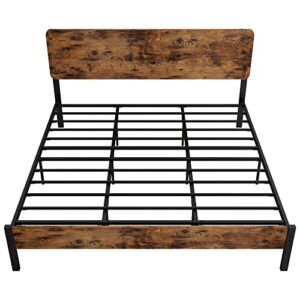 LIKIMIO King Size Bed Frame, Platform Bed Frame with Headboard and Strong Steel Slat Support, Easy Assembly, No Box Spring Needed, Vintage Brown