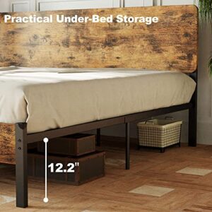 LIKIMIO King Size Bed Frame, Platform Bed Frame with Headboard and Strong Steel Slat Support, Easy Assembly, No Box Spring Needed, Vintage Brown