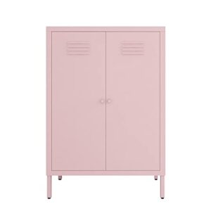 lingzoe 2 door pink metal locker storage accent cabinets with doors and shelves, steel cupboard lockers for kids bedroom