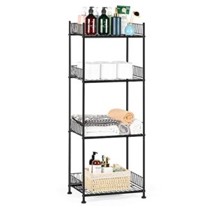 OYEAL Bathroom Shelves Freestanding Bathroom Towel Storage 4 Tier Wire Shelving Unit with Guard Bathroom Shelf Organizer Standing for Pantry Kitchen Laundry Room Organization, Black