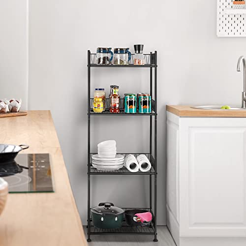 OYEAL Bathroom Shelves Freestanding Bathroom Towel Storage 4 Tier Wire Shelving Unit with Guard Bathroom Shelf Organizer Standing for Pantry Kitchen Laundry Room Organization, Black