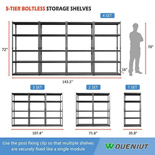 Woueniut Garage Storage Shelves, 72" Heavy Duty Metal Storage Utility Rack with Adjustable 5 Tier Shelving Storage Rack for Warehouse Basement Kitchen Living Room 35.8" W x 16" D x 72" H (4 Pack)