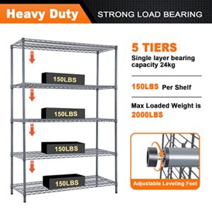 Land Guard 5 Tier Storage Racks and Shelving - 48" L x 20" W x 72" H Heavy Steel Material Pantry Shelves - Each Unit Loads 350 Pounds Wire Shelf, Suitable for Warehouses, Closets, Kitchens…