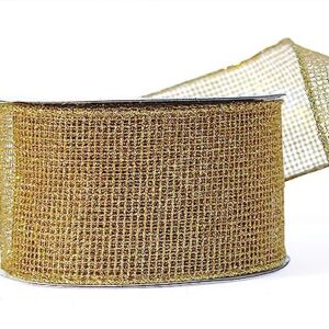 Gold Ribbon Wired Christmas Tree Ribbon 2.5 Inch Xmas Ribbons 6 Rolls 36 Yards Burlap Organza Sheer Mesh Metallic Glitter Crafts Decorating Gift Wrapping Bows Gift Wrap Bow Tree Topper Wreath