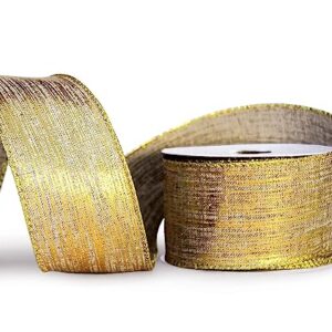 Gold Ribbon Wired Christmas Tree Ribbon 2.5 Inch Xmas Ribbons 6 Rolls 36 Yards Burlap Organza Sheer Mesh Metallic Glitter Crafts Decorating Gift Wrapping Bows Gift Wrap Bow Tree Topper Wreath