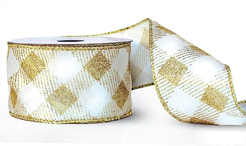 Gold Ribbon Wired Christmas Tree Ribbon 2.5 Inch Xmas Ribbons 6 Rolls 36 Yards Burlap Organza Sheer Mesh Metallic Glitter Crafts Decorating Gift Wrapping Bows Gift Wrap Bow Tree Topper Wreath