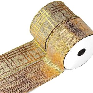 Gold Ribbon Wired Christmas Tree Ribbon 2.5 Inch Xmas Ribbons 6 Rolls 36 Yards Burlap Organza Sheer Mesh Metallic Glitter Crafts Decorating Gift Wrapping Bows Gift Wrap Bow Tree Topper Wreath