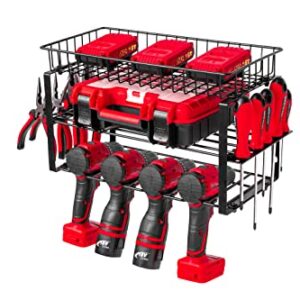 MONOWI Power Tool Organizer Wall Mount - Cordless Drill Holder Wall Mount, Power Tool Storage Rack for Garage Walls, Power Tool Rack Drill Organizer Charging Station
