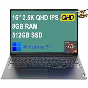 lenovo ideapad 5 pro 16 laptop 16" 2.5k qhd ips display (100% srgb) amd hexa-core ryzen 5 5600h (beats i7-9750h) 8gb ram 512gb ssd backlit keyboard usb-c win11 + hdmi cable