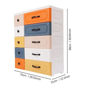 Titunjian Chest of Drawers 5 Tier Plastic Storage Dressers with 10 Drawer Storage Cabinet Kids Dresser Storage Organizer for Living Room Bedroom Hallway