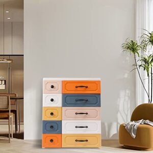 Titunjian Chest of Drawers 5 Tier Plastic Storage Dressers with 10 Drawer Storage Cabinet Kids Dresser Storage Organizer for Living Room Bedroom Hallway