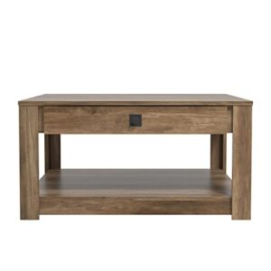 galano philia square coffee table - hidden compartment and storage shelf - modern tabletop dining table for living room - engineered wood - easy assembly - knotty oak