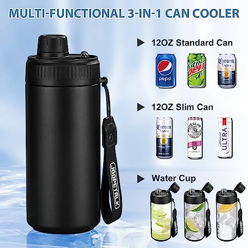 Can Cooler with Spout Lid 3-in-1Insulated Double Wall Vacuum Stainless Steel Beer Can Holder for all 12 oz Slim Can,Regular Can & Drinks Keeps Beverage Cold