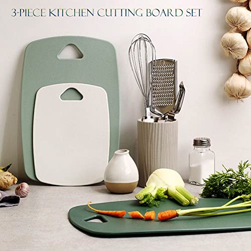 Cutting Boards for Kitchen,Plastic Cutting Board Set of 3, Thick Chopping Boards for Meat, Veggies, Fruits, with Easy Grip Handle,Dishwasher Safe (Green, 3Pcs)