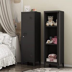 STEEHOOM Metal Locker Office Home Storage Cabinet with Doors and Shelves File Cabinet Organizer Coat Lockers for Kids Black