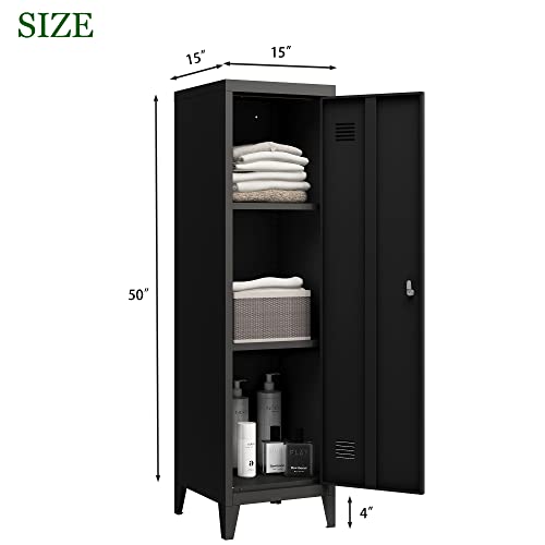 STEEHOOM Metal Locker Office Home Storage Cabinet with Doors and Shelves File Cabinet Organizer Coat Lockers for Kids Black