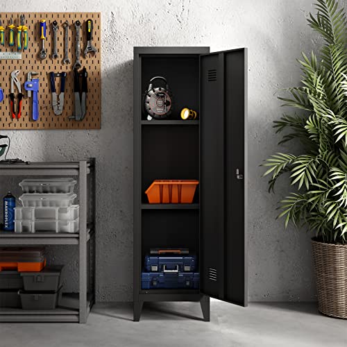 STEEHOOM Metal Locker Office Home Storage Cabinet with Doors and Shelves File Cabinet Organizer Coat Lockers for Kids Black
