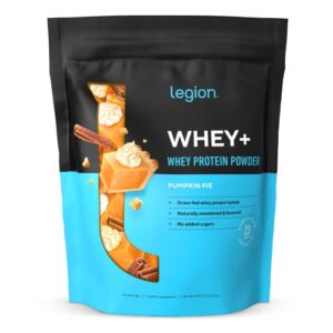 legion whey+ whey isolate protein powder from grass fed cows - low carb, low calorie, non-gmo, lactose free, gluten free, sugar free, all natural whey protein isolate, 30 servings (pumpkin pie)