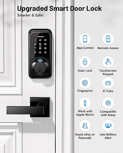 Smart Deadbolt Lock, Zowill Fingerprint Door Lock, 7-in-1 Smart Door Lock for Front Door, Keyless Entry Door Lock, Electronic Touchscreen Keypad, Door Lock with Ekey Sharing, APP Control, Auto Lock