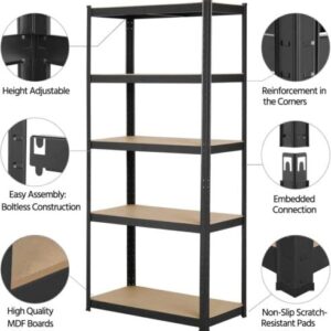 AUTOFU Storage Shelves,5 Tier Adjustable Garage Storage Shelving, 168x75x30cm Heavy Duty Metal Storage Rack Shelf Unit, Multipurpose