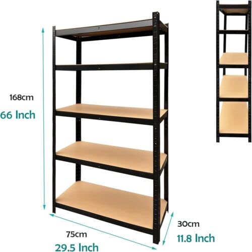 AUTOFU Storage Shelves,5 Tier Adjustable Garage Storage Shelving, 168x75x30cm Heavy Duty Metal Storage Rack Shelf Unit, Multipurpose