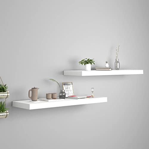 homiuse 2 Pack Floating Shelves 31.5" Wall Shelves for Bathroom Shelf Decor Floating Shelf Bracket Wall Mounted Shelves for Bedroom Hanging Shelves for Wall Storage Small Shelf White Shelves MDF