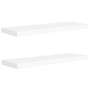 homiuse 2 Pack Floating Shelves 31.5" Wall Shelves for Bathroom Shelf Decor Floating Shelf Bracket Wall Mounted Shelves for Bedroom Hanging Shelves for Wall Storage Small Shelf White Shelves MDF