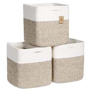 naturalcozy storage cubes 11 inch cotton rope woven baskets for organizing, 3-pack | cube storage bin | square storage baskets for shelves organizer, classroom, kids toy bins, closet, baby nursery