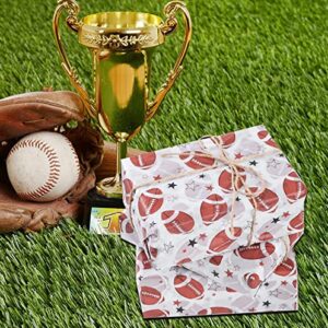 100 Sheets Football Tissue Paper Bulk Rugby Ball Wrapping Tissue Sheets for Gift Wrapping Brown Football Star Tissue Paper for Sport Party Birthday Gift Bag DIY Pompom Confetti Crafts, 20x14in