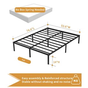 Hafenpo 14 Inch Full Bed Frame - Durable Platform Bed Frame Non-Slip Metal Bed Frame No Box Spring Needed Heavy Duty Full Size Bed Frame Easy Assembly Strong Bearing Capacity