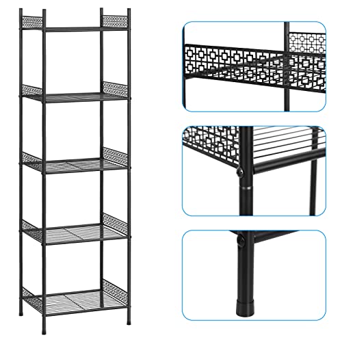 5 Tier Wire Shelving Metal Storage Rack Standing Shelving Units Shelves Bathroom Shelf for Laundry Bathroom Kitchen Livingroom Pantry Closet Garage 12.6" D×16.3" W×57" H, Black