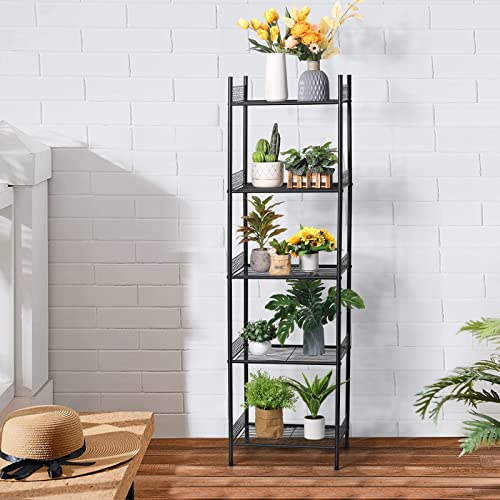 5 Tier Wire Shelving Metal Storage Rack Standing Shelving Units Shelves Bathroom Shelf for Laundry Bathroom Kitchen Livingroom Pantry Closet Garage 12.6" D×16.3" W×57" H, Black