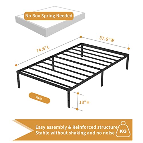 Hafenpo 18 Inch Twin Bed Frame - Durable Platform Bed Frame Non-Slip Metal Bed Frame No Box Spring Needed Heavy Duty Twin Size Bed Frame Easy Assembly Strong Bearing Capacity