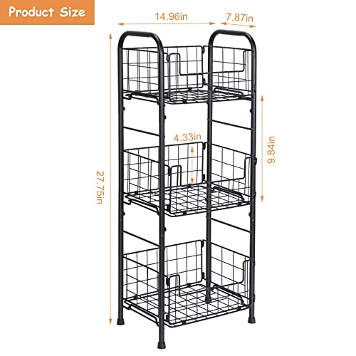 3-Tier Metal Tower Bathroom Shelf, Freestanding Storage Organizer Tower Rack Basket Shelf, Metal Furniture Unit for Bathroom, Powder Room, Laundry Room Entryway, Kitchen Pantry-Holds Bath Towels, Soap